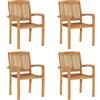 vidaXL Sedie da Giardino Impilabili 4 pz in Legno Massello di Teak