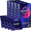 Durex Sync Preservativi Uomo Lattice Gomma Naturale Extra Lubrificati Forma Easy-On con Serbatoio e Rilievi Stimolanti Vestibilità Regular Spesso - 4 Confezioni da 10 Profilattici