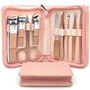 Petight Set di tagliaunghie per manicure, 9 in 1, professionale in acciaio inox, per donne e uomo, kit per pedicure con custodia in pelle PU rosa, per viaggi e casa (oro rosa)