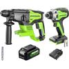 Greenworks Martello perforatore da 24 V 2J e avvitatore a percussione da 300 Nm, con batteria da 4 Ah e caricabatterie