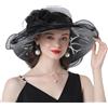 TINAYAUE Cappello da Donna in Organza Elegante Cappello Estivo da Sole Bellissimo Cappello da Sposa con Tesa Larga Cappello da Pescatore Pieghevole da Spiaggia con Fiori Cappello Traspirante in Mesh