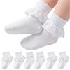 Geyoga 6 Paia Calzini con Volant in Pizzo, calzini Eleganti Bianchi in Cotone con Volant e Fiocco per Bambine e Bambine(1-3 Anni)