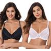 Curve Muse Reggiseno a balconcino semitrasparente in pizzo con ferretto e orli smerlati (confezione da 2 o 3), Crema, nero (confezione da 2), 5C
