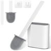 Romon Scopino Wc Silicone, Spazzolone Wc Bianco con Testa in Gomma, Montaggio a Parete Senza Perforazioni, Portascopino Incluso, Ideale per Bagno e Camper