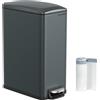 SONGMICS Pattumiera da Cucina 48 L, Sottile Cestino a Pedale per Spazio Ristretto, con Coperchio a Chiusura Morbida e Secchio Interno, Acciaio Inox, 15 Sacchetti Inclusi, Grigio Antracite LTB510G02