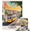 FGJfdtDG Puzzle da 1000 pezzi con poster di viaggio del tram giallo di Lisbona Portogallo per adulti Attività divertente e stimolante per la mente con struttura a incastro precisa e commovente (38x26cm)