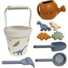 Sjfbebsy Giocattoli di Sabbia in Silicone, Set di Giocattoli da Spiaggia di Dinosauri da 9 Pezzi per Bambini, da Spiaggia per Alimenti per Bambini, Kit di Gioco con Sabbia Pieghevole, Piscina e a