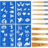 Alaoo Truccabimbi Kit, 4 fogli Stencil di Pittura del Viso, Modello Riutilizzabile per Il Trucco, Con 10 Pennelli Professionali, Adatto per Halloween, Carnevale, Natale(B)