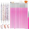AYBUY Nail Art Pennelli Unghie, 15 Pezzi Pennelli Unghie Gel e 5 Pezzi Dotter per DIY Disegno Decorazioni, Pennelli Nail Art Professionali per Disegnare DipingereLlinee e Fiori, Rosso rosa