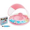 Generico Anello per piscina per bambini con tettuccio - Anello gonfiabile in PVC 65 x 65 x 19 cm UPF50+ | Sedile galleggiante traspirante, tettuccio rimovibile | Accessorio di sicurezza per bambini 6-24 P
