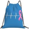 Generic Zaino con Coulisse Pink Ribbon Heartbeat Breast Cancers Awareness Sacchetta Sportiva Leggero Borsa con Coulisse Impermeabile Sportiva Zainetto per Scuola Unisex Viaggi