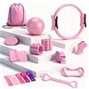 Fantspati Kit Pilates Rosa 14 Pezzi - Set per Casa con Anello, Palla, Calzini Antiscivolo, Pesi da Polso, Fasce Elastiche - Attrezzatura per Allenamento di Forza - Completo Pilates Donna