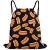 Generic Fun Food Hot Dogs Black Borsa Palestra Gym Sack Unisex Pieghevole per Nuoto Viaggi Spiaggia Borsa Coulisse 36X42Cm