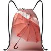 Generic Zaino con Coulisse Pink Umbrella Sacchetta Sportiva Impermeabile Borsa con Coulisse Leggero Sacca da Palestra per Spiaggia Scuola Viaggi
