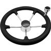 BQRTVXSD Volante in Acciaio Inossidabile con Impugnatura e pomello in Schiuma PU Nera, Design Antiscivolo da 11/13/15 Pollici for Yacht da Barca(15.5 inch)