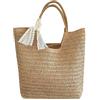 Generico Borsa a mano grande in da donna stile retrò da spiaggia con manici (Khaki One Size)