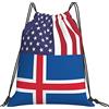 Generic Zaino con Coulisse America Iceland Friendship Flag Drawstring Backpack Resistente Borsa con Coulisse Impermeabile Sacchetta Sportiva per Spiaggia Viaggi Vacanze
