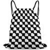Generic Race Checkerboard Checkered Black And White Borsa Sportiva Sacca Sportiva Pieghevole Stringa per Viaggi Shopping Donna Borsa con Cordoncino 36X42Cm