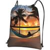 Generic Sportiva Sacche Coconut Beach Sunset Hammock Print Borsa con Coulisse Antipolvere Sport Gym Sacca Borsa Durevole per Allenamento Shopping