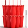 Yisituo 10 bicchieri con coperchio e cannuccia, 710 ml, in plastica riutilizzabili, per frullati, caffè, feste e viaggi (10, rosso)