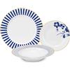 Fade Set 18 piatti servizio per 6 persone in porcellana a righe e fiori Bali, Glamour, moderno D23/D26/D20.5 cm