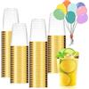 Auauraintt 50 Bicchieri Di Plastica Con Rivestimento lucido metallizzato, 280 ml, In PS, Riutilizzabili, Eleganti Bicchieri Da Vino Per Champagne e Birra, Cocktail, Martini, Soda Dessert (Oro)