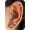 PRTGL Orecchini con schiena piatta, 6 pezzi, oro bianco 14 carati, placcati in oro bianco e oro, con fiori, cuore, stella, luna, ape, uccello e zirconi, flat back cartilage helix, trago, stacking