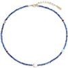 COAI Collana Donna con Lapislazzuli Sfaccettato 3mm Perline di Pietre Naturali e Perla Naturale Centrale, Girocollo Donna Elegante con Perla Naturale