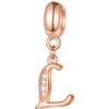 GLOWDAS Oro rosa Letter L Charms, iniziali L Alphabet Beads, 925 Sterling Silver Letra Dangle CZ Birthstone si adatta Pandora Heart Clasp Catena Serpente, per Lover/Lady/Mothers Day Gifts