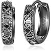 KINGWHYTE Orecchini a cerchio vichingo, in argento sterling 925, con runa vichinga, colore nero, per uomini, donne, ragazzi, in argento sterling, Argento sterling, Zirconia cubica