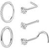 Candyfancy Set di 5 anelli da naso in titanio G23, in argento, 20 g, a forma di L, piccolo anello per naso, con zirconia cubica, gioielli per donne e uomini, 6 mm, Zirconia cubica
