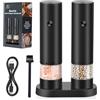 iWarmbase Macina Sale e Pepe Elettrico di 2 Pezzi -Ricaricabile USB Macina Pepe Elettrico con Base-Macinino Spezie a Grana Regolabile, Contenitore Lavabile per Cucina/Picnic/Grigliate