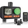 RESTMO Timer dell'acqua telecomandato RF con 2 uscite, timer per tubo da giardino con sistema automatico/manuale/ritardo pioggia per rubinetto esterno, irrigazione a goccia e irrigazione del prato