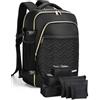 Lekespring Zaino da Viaggio Grande Zaino Bagaglio a Mano, Zaino da Viaggio Aereo Bagaglio a Mano con Organizer Valigie 6 Pezzi Set, Borse da Cabina per Easyjet 45x36x20, Nero