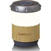 Lenco BTL-030BA lanterna Bluetooth con altoparlante, IPX4, 40h batteria, design in bambù, 3W RMS, luce LED regolabile, maniglia per trasporto, esterni, campeggio, giardino, Bluetooth 5.3
