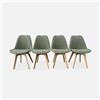 sweeek Set di 4 sedie scandinave bouclé, gambe in legno, Nils, Verde celadon, 47x55x81 cm