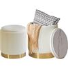 IBUYKE set di 2 ottoni rotondi con stoccaggio e decorazione ad anello in metallo, velluto Vanity Sgabello per trucco, moderno sedile imbottito tavolino, poggiapiedi sgabello, bianco WBD016W