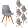 JZGORC Set di 6 sedie da cucina in stile nordico, Gambe in plastica color kaki, sedili imbottiti in similpelle, Adatte per Sala da Pranzo, Soggiorno, Cucina, Camera da Letto-Grigio