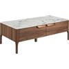 AC ANGEL CERDÁ Angel Cerdá - Tavolino Salotto Moderno in Fibra di Vetro Effetto Marmo e Noce con Cassetti | Tavolino Rettangolare con Contenitore | Gambe in Legno | Ideale per il Soggiorno | 120 x 60 x 40 cm