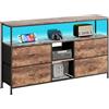 Luminarix Cassettiera con 3 cassetti e 4 ripiani, credenza vintage con cassetti in tessuto, struttura in metallo, pannello in legno, mobile TV per soggiorno, camera da letto, corridoio, marrone