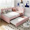 SUKY Letto imbottito a forma di L, divano letto 140 x 200 cm, con schienale floreale e letto estraibile in tessuto di velluto rosa