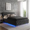 tectake® Letto Matrimoniale Imbottito con Rete a Doghe 140x200 cm, Letto Contenitore Matrimoniale e Illuminazione LED, Struttura in Acciaio, Velluto Trapuntato Chesterfield, con Telecomando - Nero