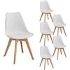 JZGORC Set di 6 sedie da cucina in stile nordico, Gambe in plastica color kaki, sedili imbottiti in similpelle, Adatte per Sala da Pranzo, Soggiorno, Cucina, Camera da Letto-Bianco