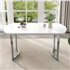 Merax Tavolo da pranzo ovale allungabile, 140/180 x 80 cm, tavolo da pranzo moderno espansibile, gambe in metallo argentato, 4-6 persone, per cucina e soggiorno, colore bianco
