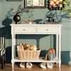 PADMA HOUSE Console in legno massello con 2 cassetti, tavolino d'accento per divano con ripiano portaoggetti, tavolo stretto per ingresso per soggiorno e ufficio, facile da montare (bianco)