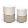 INTRECCI Set 2 Pouf Cilindro in Velluto con Fascia Oro | Coppia Sgabelli Rotondi Imbottiti per Salotto e Camera da Letto | Poltroncine Rotonde, Design Moderno | Ø44x36 cm e Ø38x32 cm - Colore: Grigio