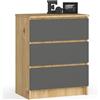 AKORD Cassettiera K60 con 3 Cassetti | Credenza Alta | Moderna Mobiletto per Soggiorno Sala da Pranzo Camera da Letto Corridoio Bagno | Armadio Cameretta | 60x77x40 cm 25 kg Rovere Artigianale