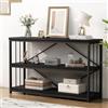 LVB Tavolino per divano nero, moderno tavolo consolle da ingresso in legno e metallo, industriale a 3 ripiani, per ingresso, corridoio, per soggiorno, rovere nero, 119,4 cm