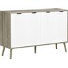 HOMCOM - Credenza bassa, 2 armadi, 4 ante a spina di pesce, per cucina, sala da pranzo, soggiorno, 120 x 35 x 77,4 cm, bianco e grigio