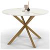IDMarket - Tavolo da pranzo rotondo per 6 persone ALIX con gamba a ragno in ottone e piano ALASKA 110 cm effetto marmo oro